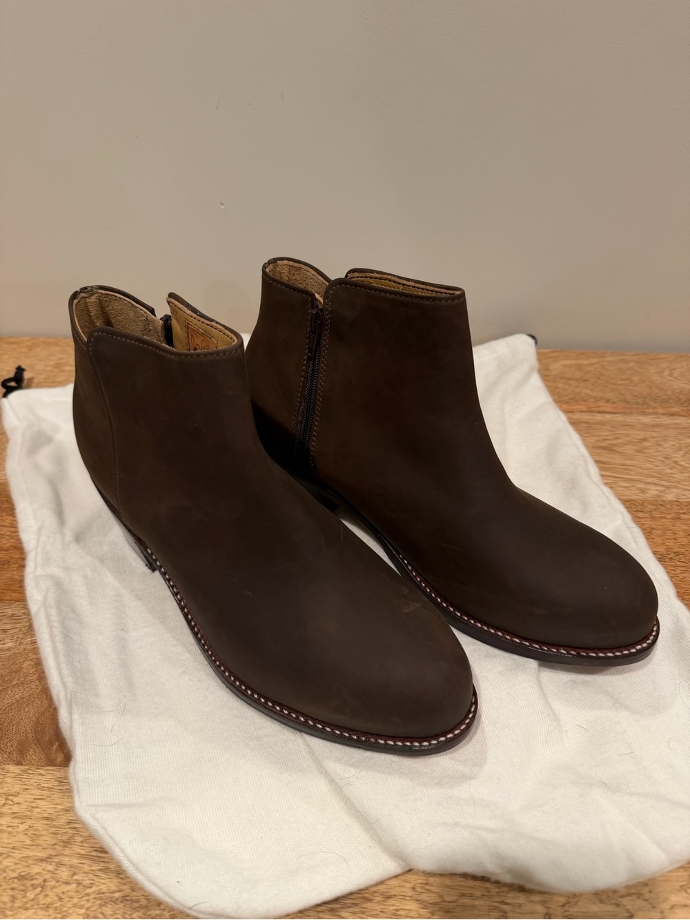 Women's Brown Leather Ankle Booties with Side Zip